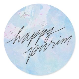 happy purim in cloud blue classic round sticker