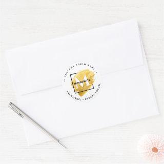 Happy Purim - Kosher Info Monogram Gold Swash Cla Classic Round Sticker