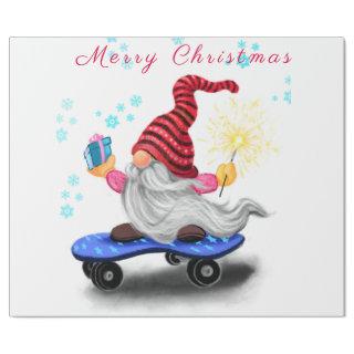 Happy Skater Gnome with Gifts and Sparkler - Funny