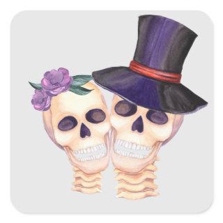 Happy Skeleton Couple Square Sticker