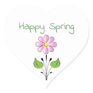 Happy Spring with Pink Flower Cute Heart Sticker