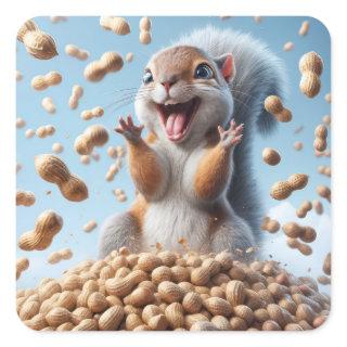 Happy Squirrel In a Pile of Peanut Square Sticker