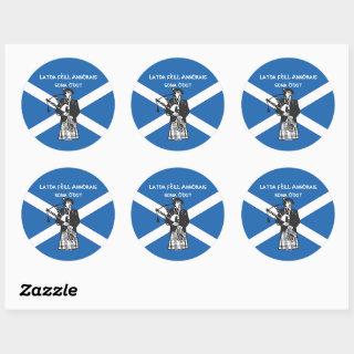 Happy St Andrews Day Flag Bagpiper Classic Round Sticker