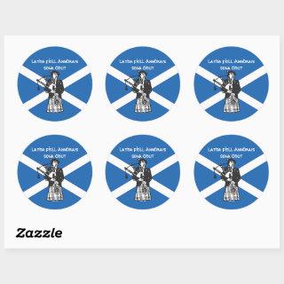 Happy St Andrews Day Flag Bagpiper Classic Round Sticker