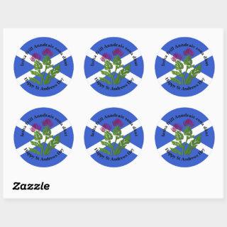 Happy St Andrews Day Flag Thistle Classic Round Sticker