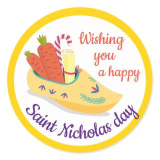 Happy St. Nicholas Day Greeting, Sinterklaas eve Classic Round Sticker