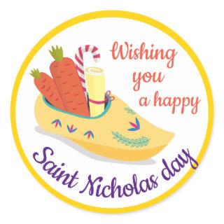 Happy St. Nicholas Day Greeting, Sinterklaas eve Classic Round Sticker