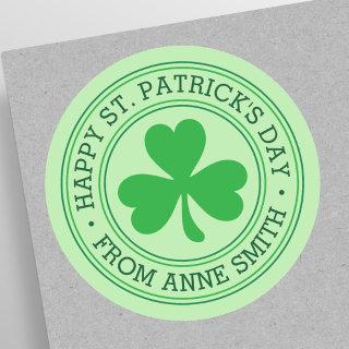 Happy St Patrick's Day custom name green clover Classic Round Sticker