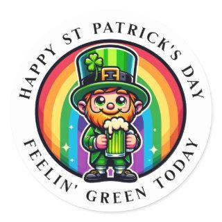 Happy St Patrick's Day Leprechaun with Green Beer Classic Round Sticker