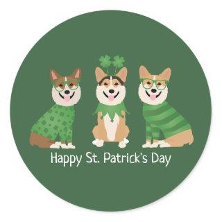 Happy St Patricks Day Pembroke Welsh Corgi Dogs Classic Round Sticker