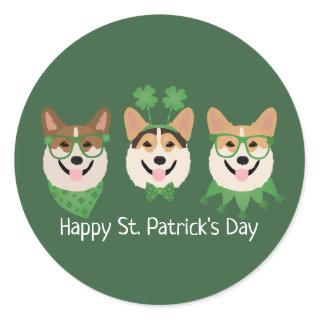 Happy St Patricks Day Pembroke Welsh Corgi Dogs Classic Round Sticker