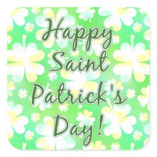 Happy St Patrick's Day Shamrocks Retro Watercolor Square Sticker