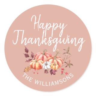 Happy Thanksgiving Fall Pumpkin Dusty Pink Classic Round Sticker
