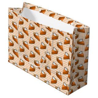 Happy Thanksgiving Pumpkin Pie Orange Gingham Large Gift Bag