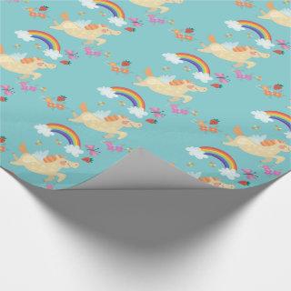 Happy Unicorn with Rainbow Clouds and Flowers