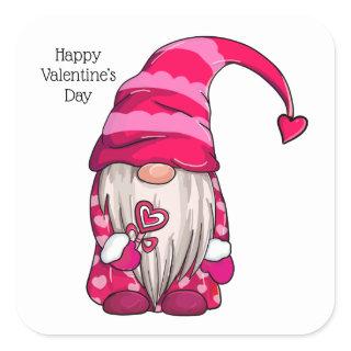 Happy Valentine’s Day Pink Gnome heart Square Sticker