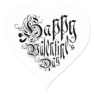 Happy Valentine's Day black white whimsical Heart Sticker