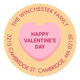 Happy Valentine's Day conversation heart address Classic Round Sticker