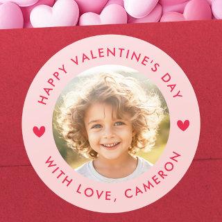 Happy Valentines day cute hearts red pink Classic Round Sticker
