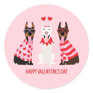 Happy Valentines Day Dobermann Dogs Classic Round Sticker