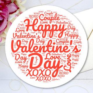 Happy Valentine's Day Elegant Red Script Text Classic Round Sticker