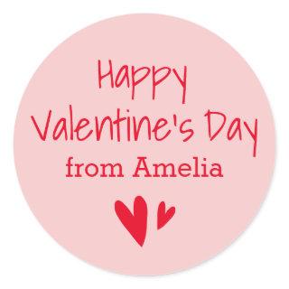 Happy Valentine's Day from custom name pink red Classic Round Sticker