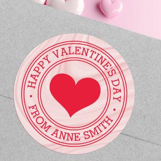 Happy Valentine's Day from Name pink satin swirls Classic Round Sticker