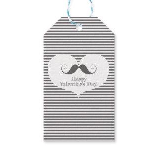 Happy Valentine's Day Fun Moustache & Grey Stripes Gift Tags