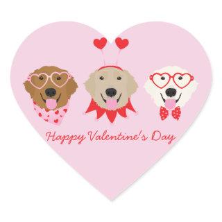 Happy Valentines Day Golden Retriever Dogs Heart Sticker