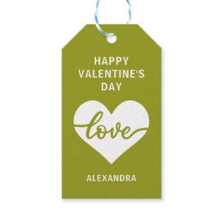 Happy Valentine's day green simple heart love Gift Tags