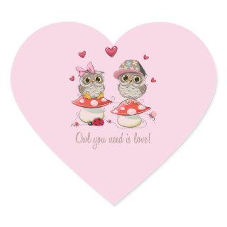 Happy Valentine's Day Owls  Heart Sticker