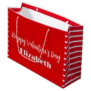Happy Valentine's Day Red and White Stripes Name  Large Gift Bag