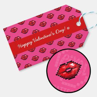 Happy Valentine's Day Red Lips Pixel Art Pattern Gift Tags