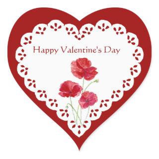Happy Valentine's Day Red Poppy Garden Plant Heart Sticker