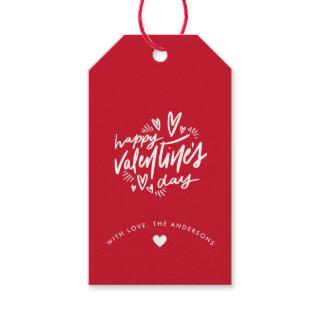 Happy Valentine's Day script Red and White Gift Tags