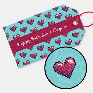Happy Valentine's Day Simple Heart Pixel Pattern Gift Tags