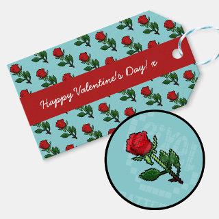 Happy Valentine's Day Single Red Rose Pattern Gift Tags