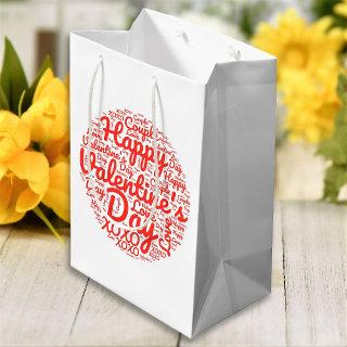 Happy Valentine's Day Xoxo Red Script Text Pattern Medium Gift Bag