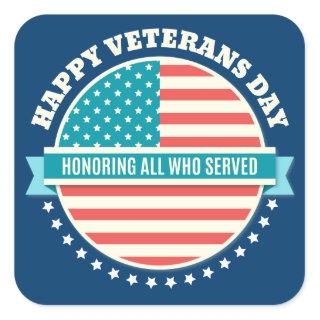 Happy Veterans Day USA flag dark blue background Square Sticker