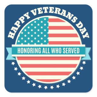 Happy Veterans Day USA flag dark blue background Square Sticker