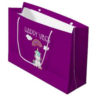 Happy Vibes Typography Awesome Rainbow & Unicorn Large Gift Bag