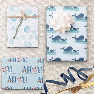 Happy Whale Ocean Bubble Nautical Ahoy Set of 3  Sheets