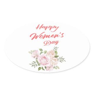 happy women's day white oval sticker
