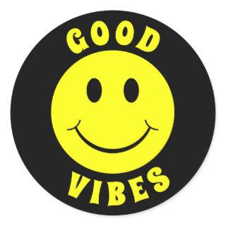 Happy Yellow Face Good Vibes Classic Round Sticker