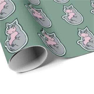Happy Young Gray Hippo Teal Drawing Design