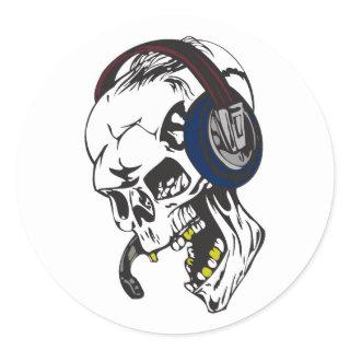 hardcore dee jay skull classic round sticker
