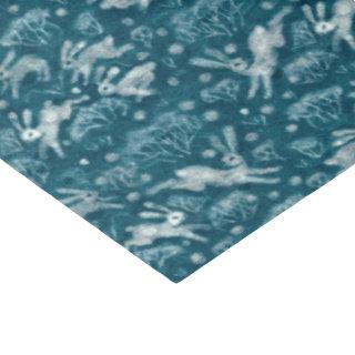 Hares Field Bunnies Rabbits Winter Pattern Teal Tissue Paper