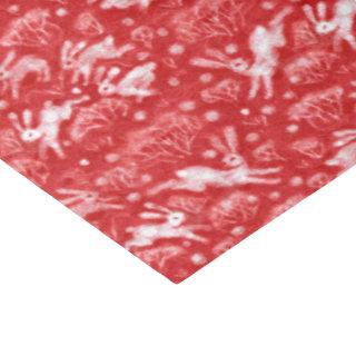 Hares Snow Field White Rabbits Winter Pattern Red Tissue Paper