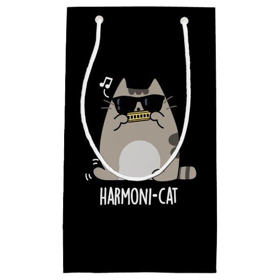Harmoni-cat Funny Harmonica Cat Pun Dark BG Small Gift Bag
