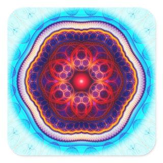 Harmonic fractal red blue mandala square sticker